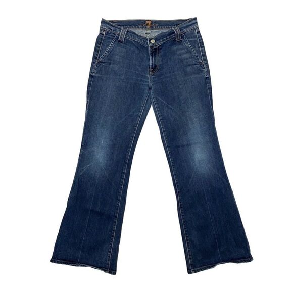 7 For All Mankind Dark Blue Wide Leg Flare Jeans - Picture 1 of 9
